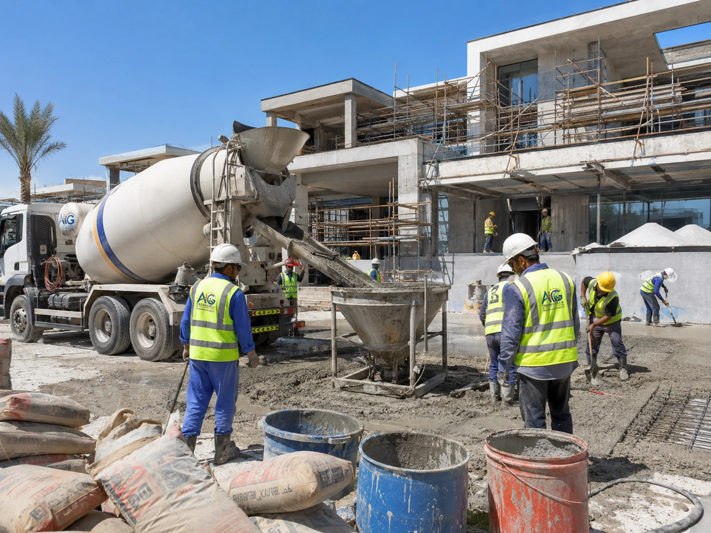 Pouring concrete on foundation